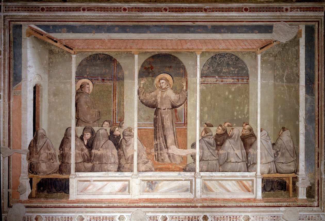 Szent Ferenc megjelenik egy arles-i fejezetben Páduai Szent Antal predikációja alatt (freskó alkotó: Giotto (c.1266 1337)