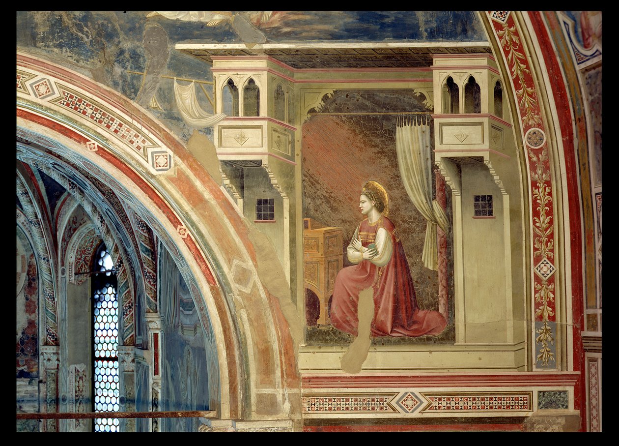 Angyali üdvözlet, a térdelő Szűz részlete, az oltár feletti lunettákból, 1305 körül (freskó) alkotó: Giotto (c.1266 1337)