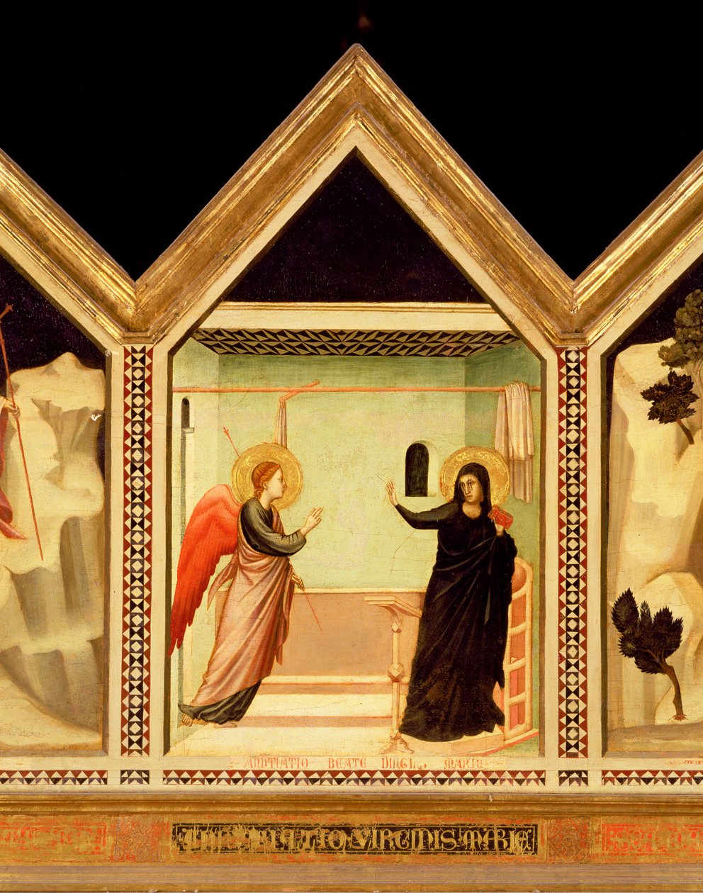 Angyali üdvözlet, a 66558. számú központi panelrészlet hátoldaláról, a Szent Reparata poliptichonról, lásd még: 66557-68 alkotó: Giotto di Bondone