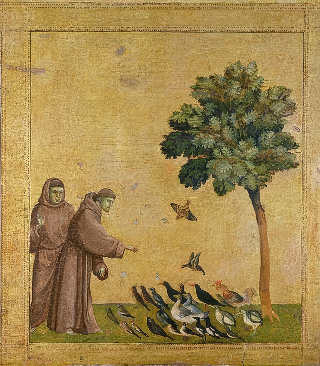 Szent Ferenc prédikál a madaraknak. 1295-1300 körül (Predella, lásd még 19398. számú kép) alkotó: Giotto di Bondone