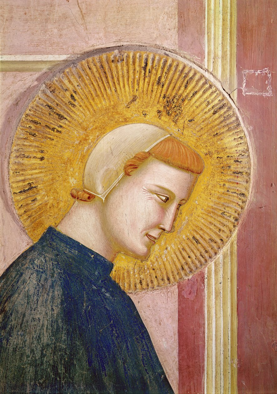 Egy egyszerű ember által tisztelt Szent Ferenc, részlet Szent Ferenc fejéről, 1297-99 körül alkotó: Giotto di Bondone