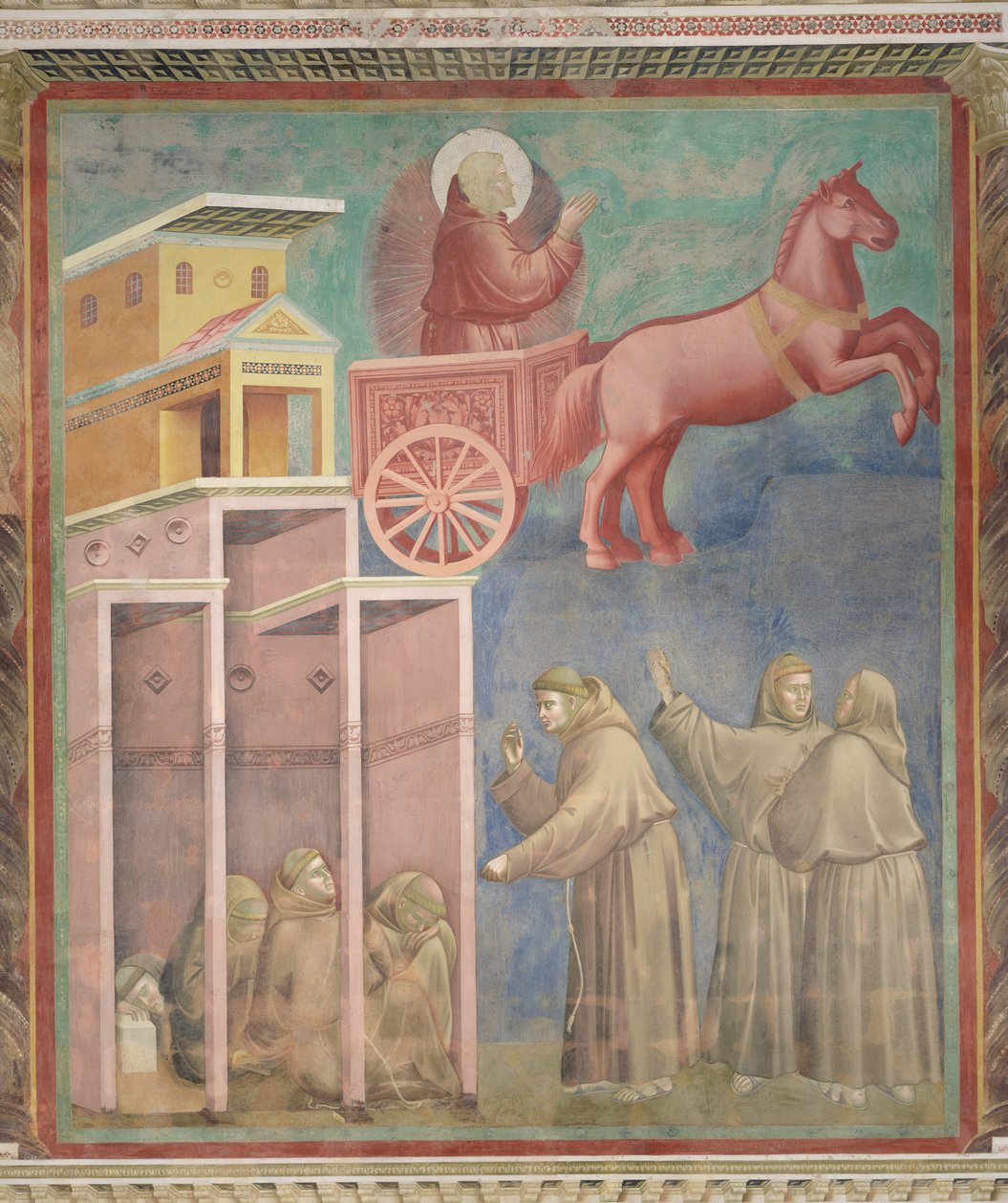 Szent Ferenc tüzes szekéren jelenik meg társai előtt, 1296-97 alkotó: Giotto di Bondone