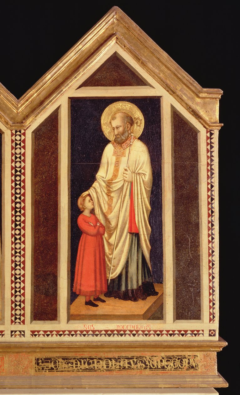 Szent Miklós, a Szent Reparata poliptichonról, a 66558. sz. jobb szélső hátoldalán, lásd még: 66564-66567 alkotó: Giotto di Bondone