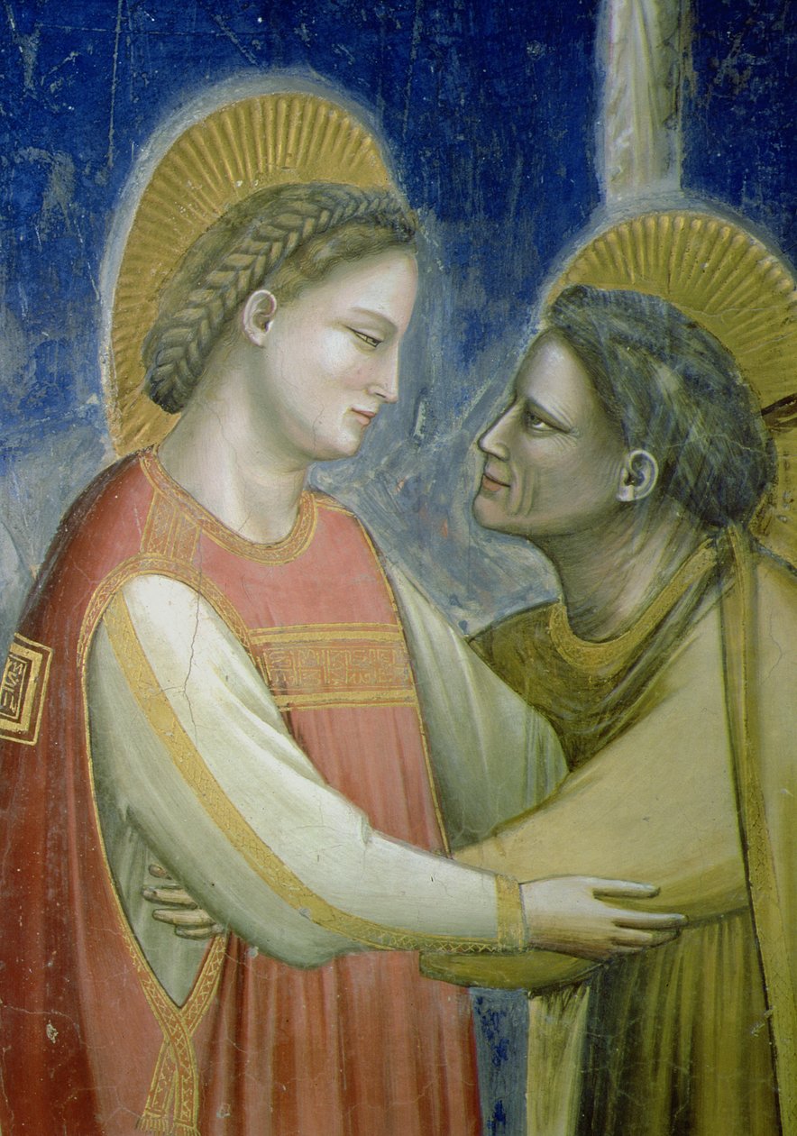 A látogatás, a Szűzanya Szent Erzsébet ölelő részlete, 1305 körüli freskórészlet, 102753 alkotó: Giotto di Bondone