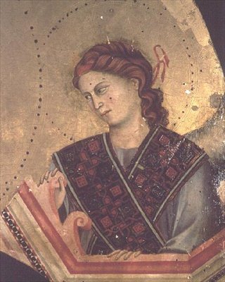 Angyal a Madonnából és Child Enthroned (a 66535 részlete) (lásd még: 66536, 66537 és 66539) (oltárkép) alkotó: Giotto di Bondone