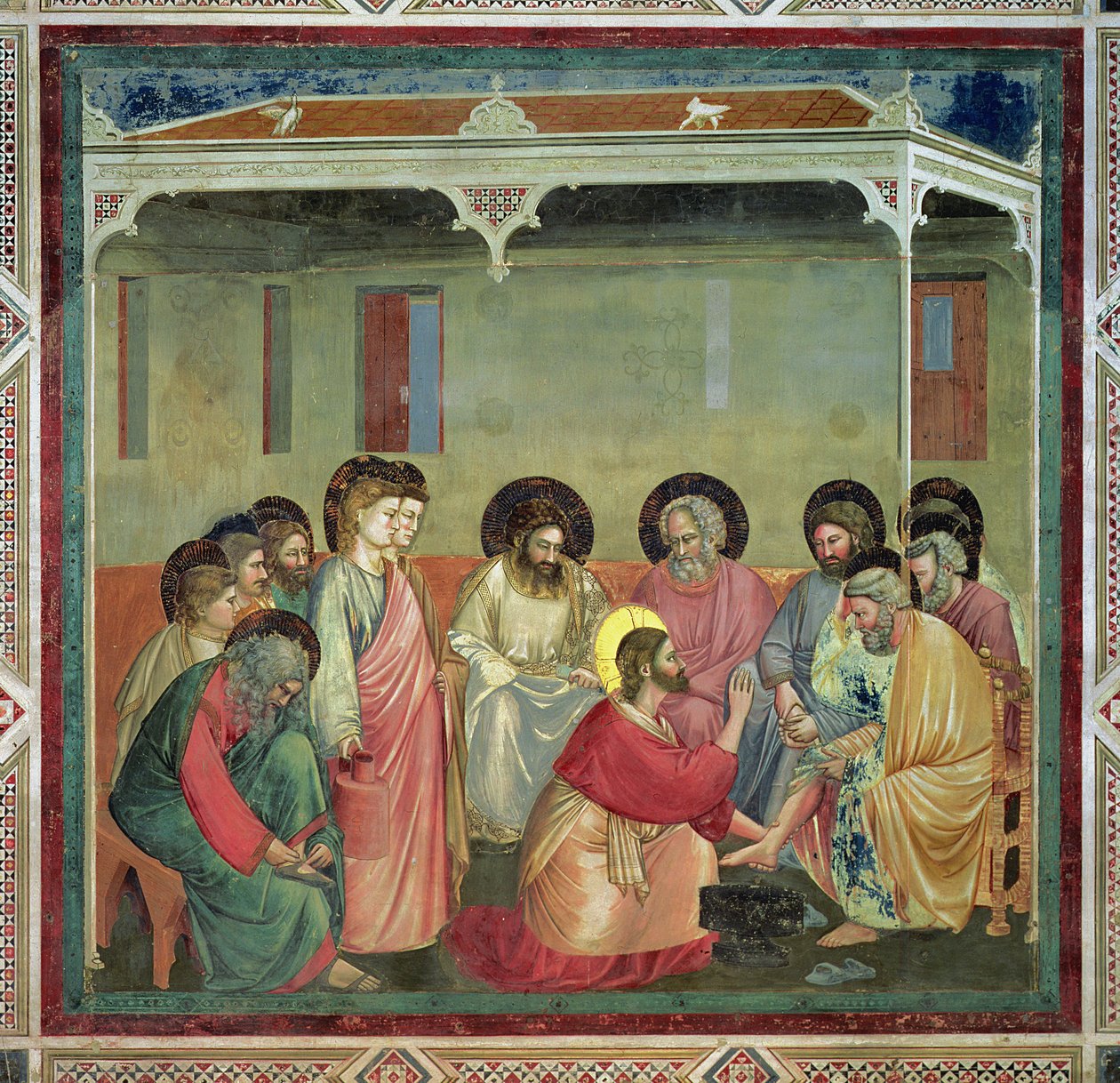 Krisztus megmossa a tanítványok lábát, 1305 körül (a helyreállítás után) (lásd még: 65194) alkotó: Giotto di Bondone