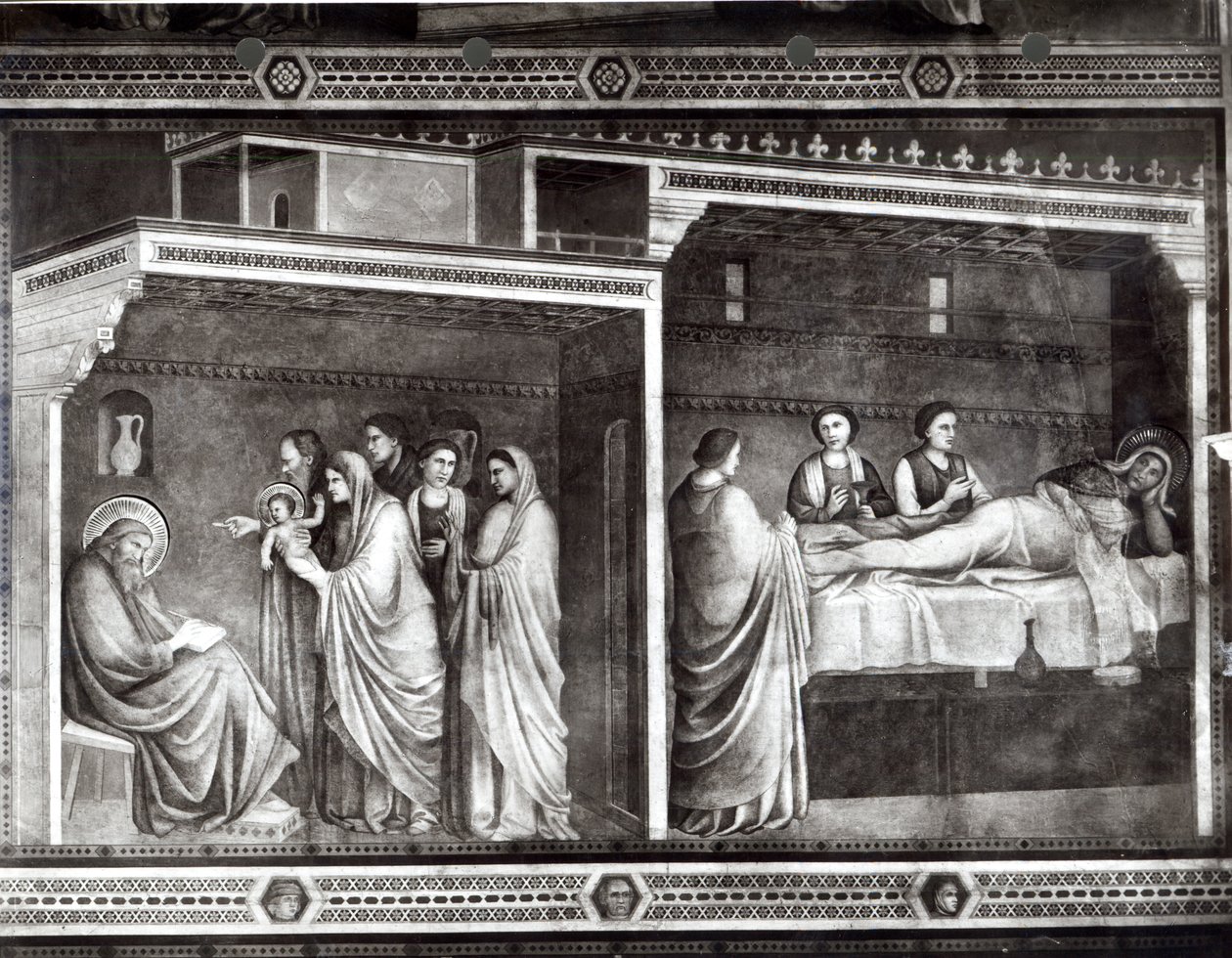 Keresztelő Szent János születése és apja, Zakariás, aki a nevét írja alkotó: Giotto di Bondone