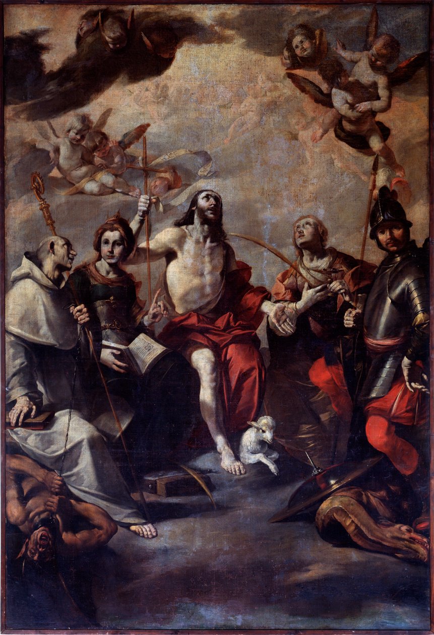 Keresztelő Szent János, Szent György, Szent Lúcia, Szent Katalin, Szent Bernát (Festmény alkotó: Giovacchino Assereto