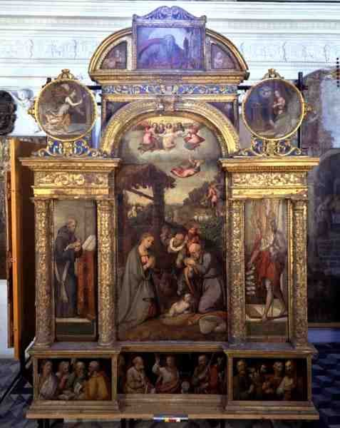 Poliptichon a betlehemmel és más vallási jelenetekkel (olaj a panelen) alkotó: Giovan Filippo (School of) Crescuolo