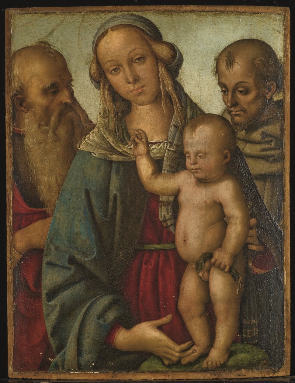 Szűz Mária és gyermeke Szent Jeromos és Ferenc (olaj, tábla) alkotó: Giovan Maria di Bartolomeo Bacci di (1450 1510) Belforte