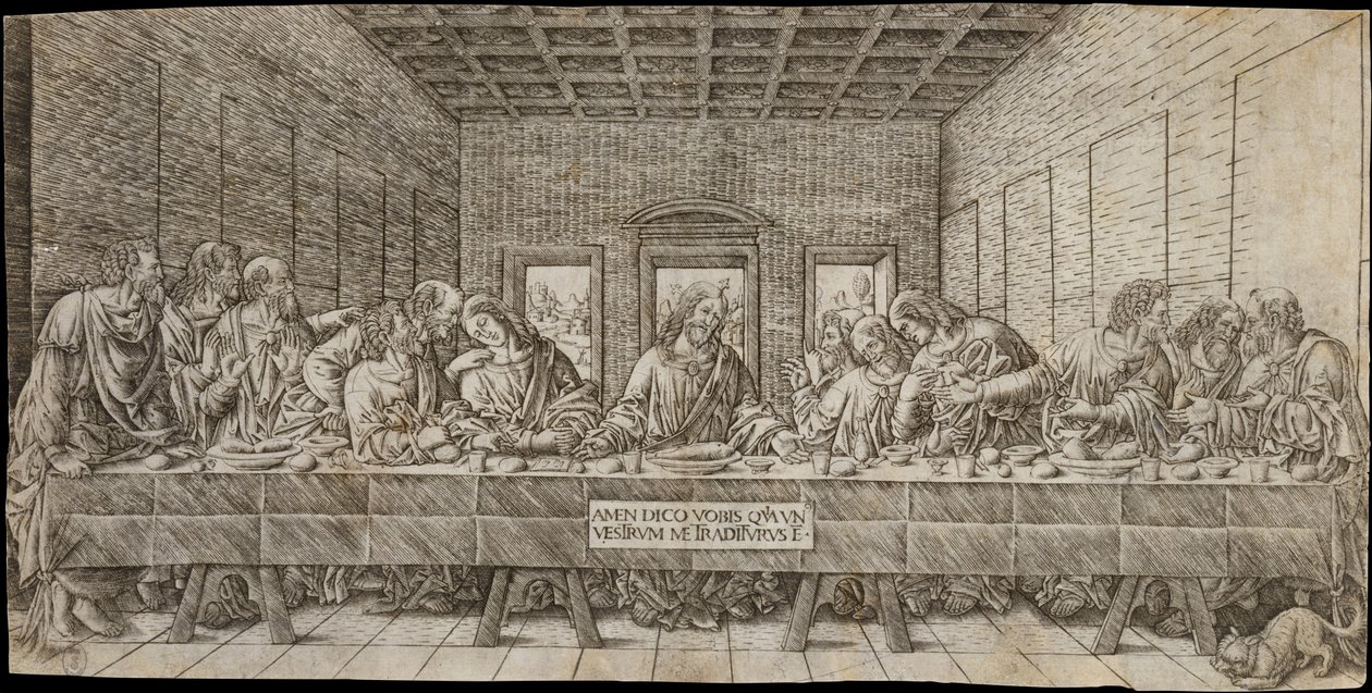 Az utolsó vacsora spániellel, kb. 1500. alkotó: Giovan Pietro Birago