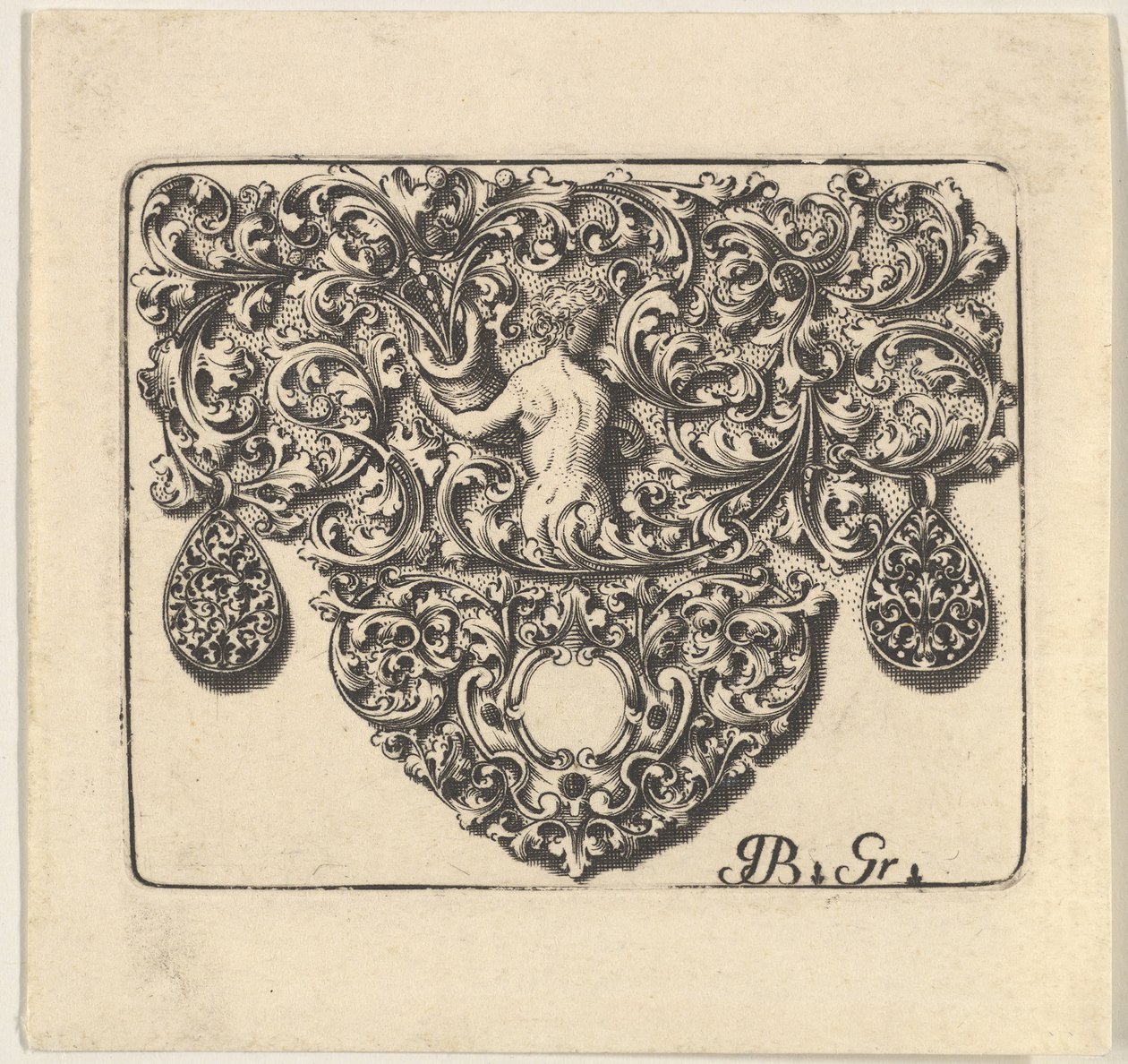 Ötvös-dísz egy bőségszarut tartó fiatalemberrel, 1709. alkotó: Giovani Battista Grondoni