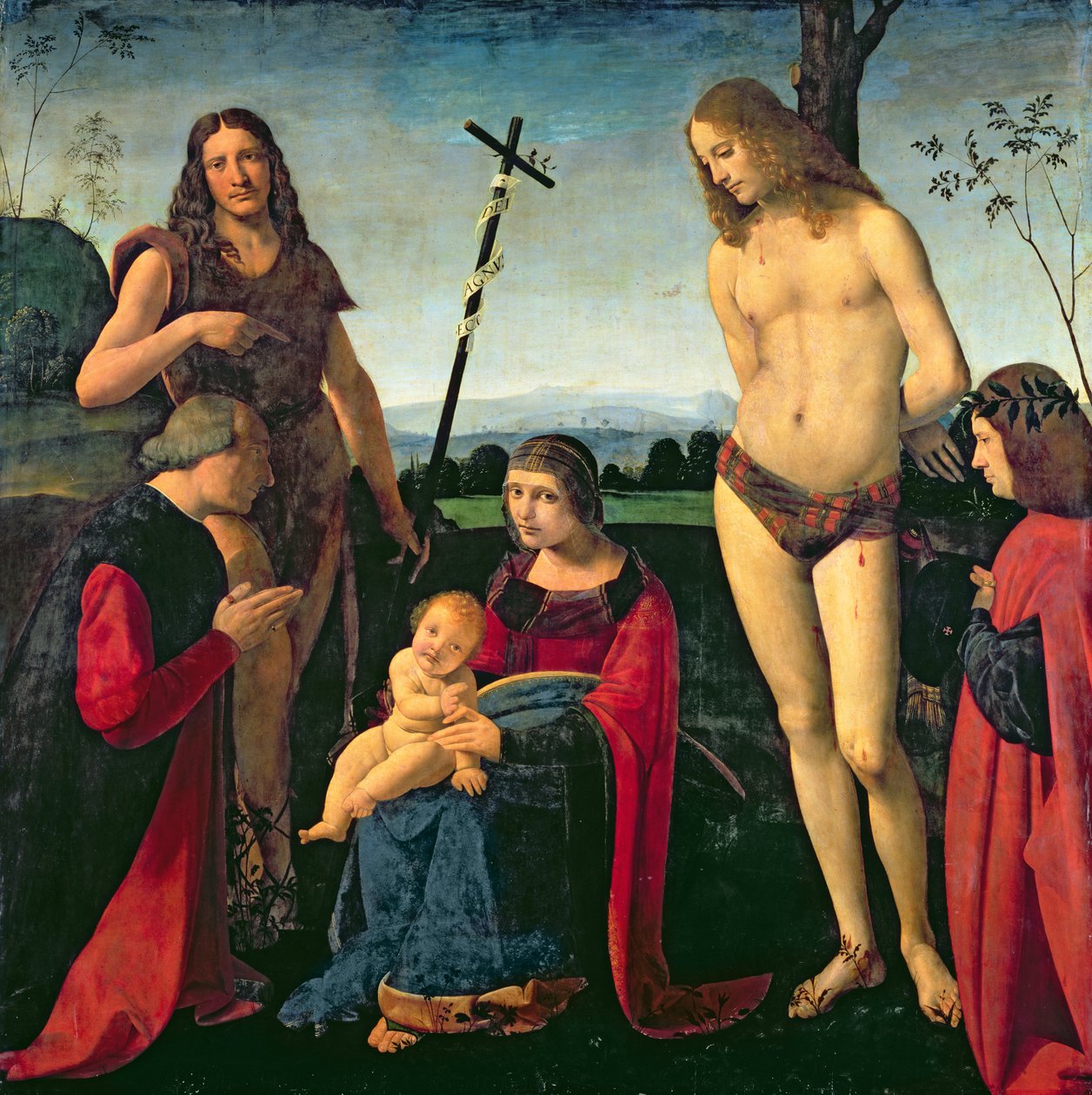 Madonna és gyermeke SS-sel. Keresztelő János és Sebastian két adományozó között, 1500 körül alkotó: Giovanni Antonio Boltraffio