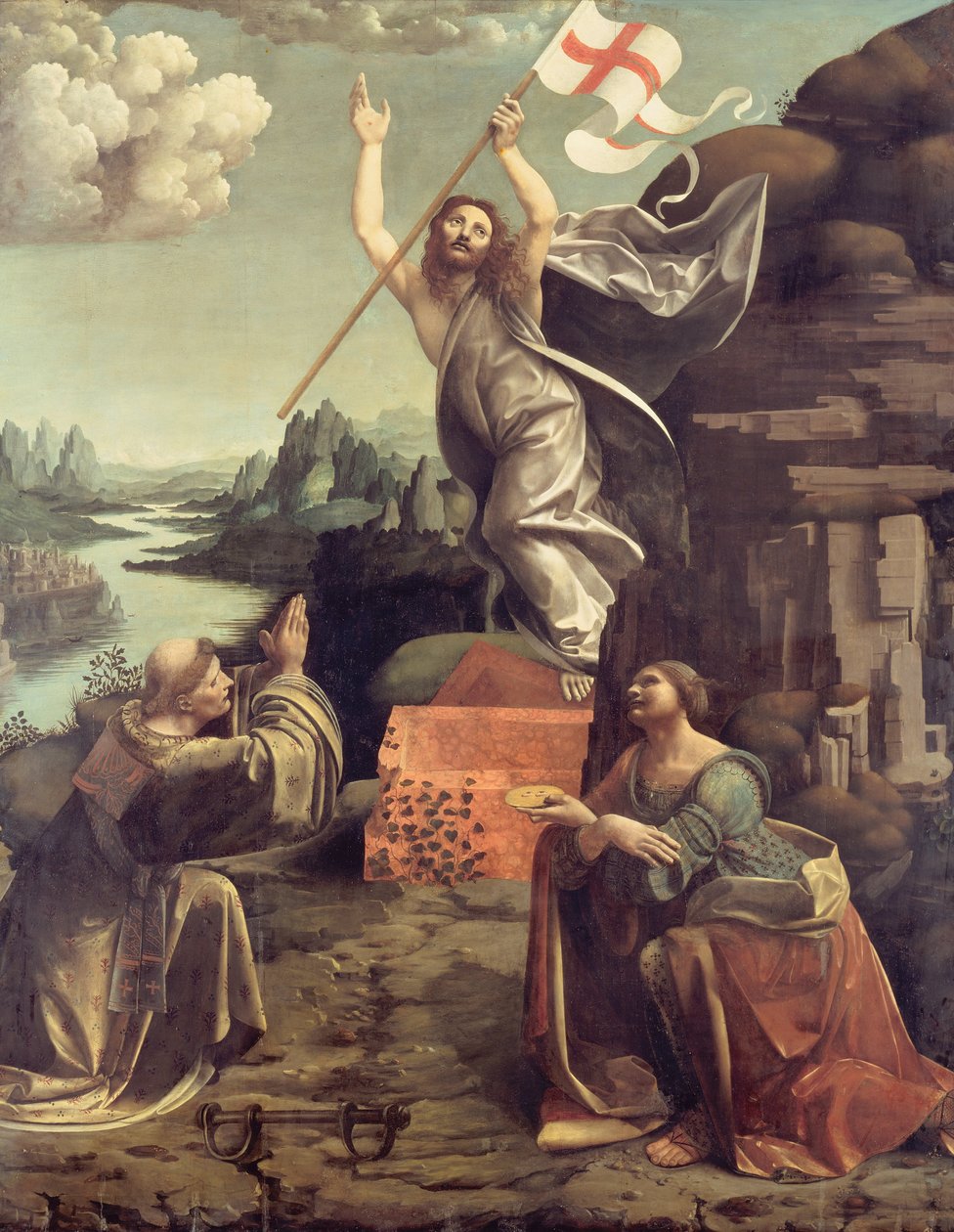 Krisztus feltámadása Noblaci és Leoniai Szent Leonarddal alkotó: Giovanni Antonio Boltraffio