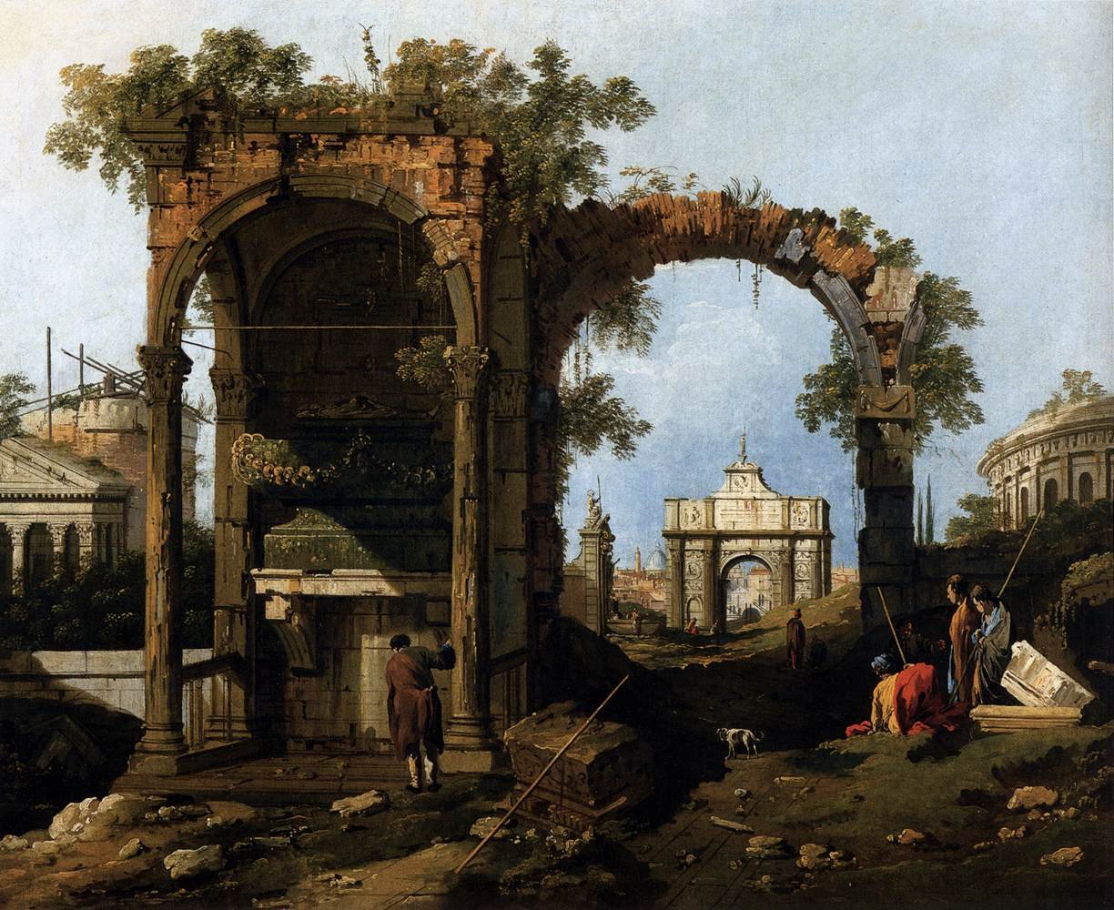 Capriccio klasszikus romokkal és épületekkel alkotó: Giovanni Antonio Canal