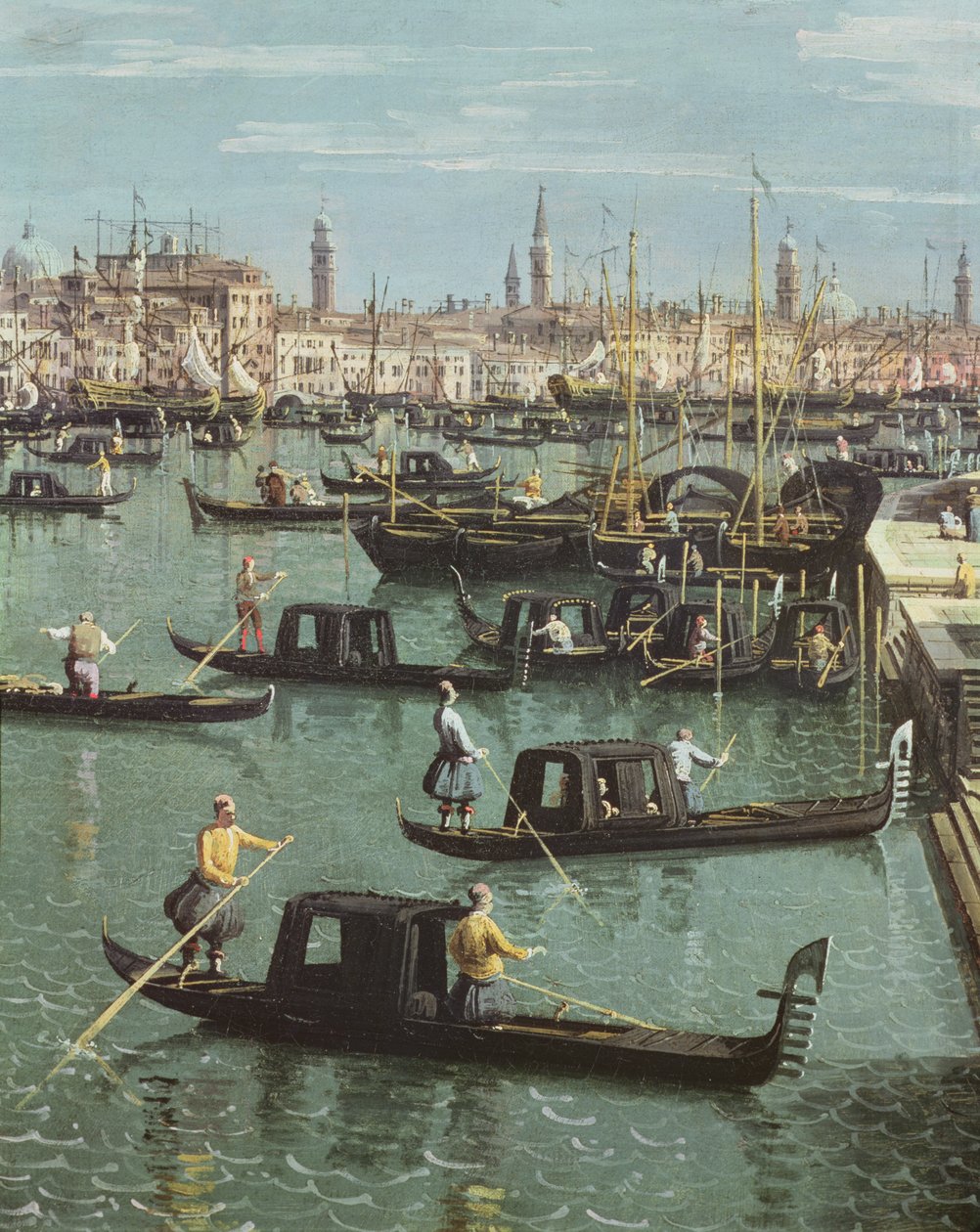 Gondoliers a Canal Grande bejárata és a velencei Santa Maria della Salute templom közelében (156534 részlet) alkotó: Giovanni Antonio Canal