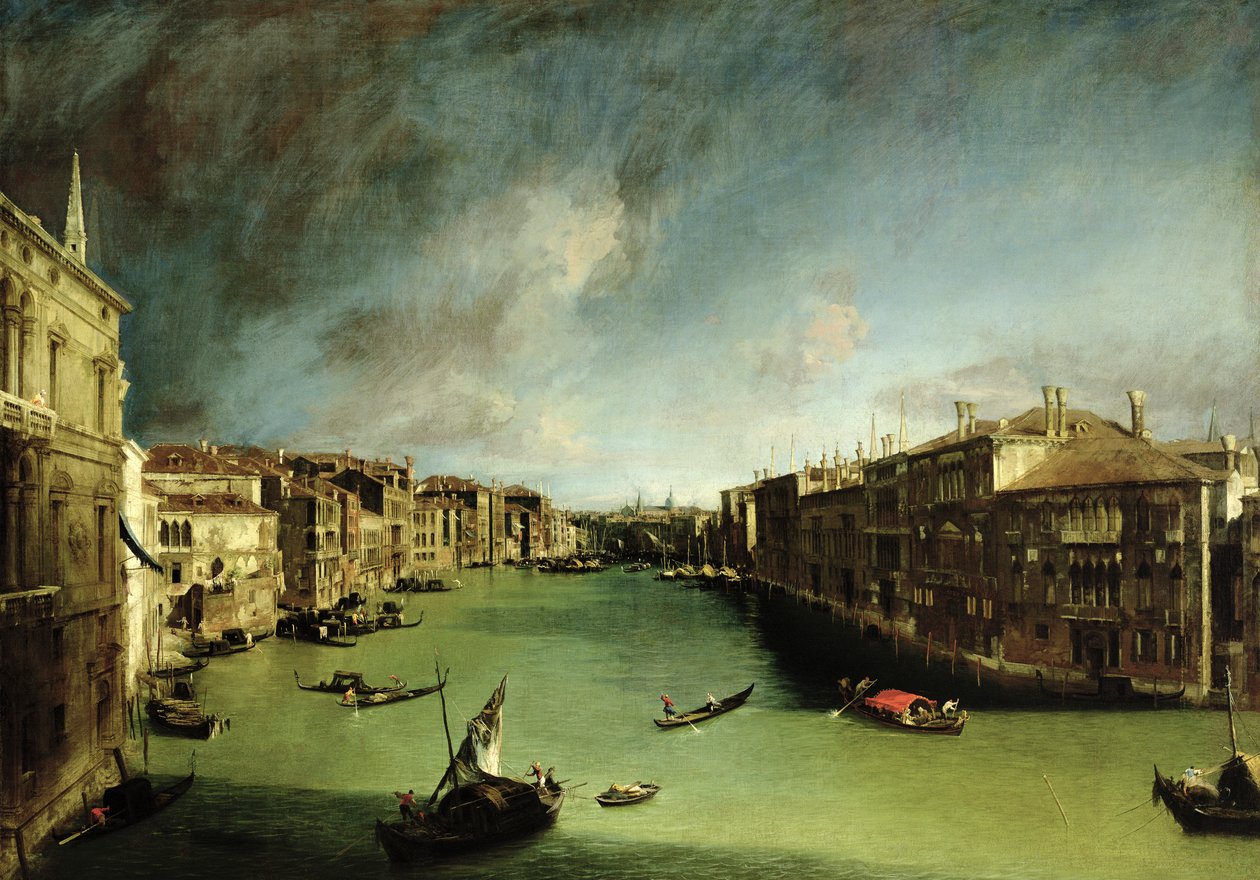 A Canal Grande, kilátás a Palazzo Balbira a Rialto-híd felé, 1724 alkotó: Giovanni Antonio Canal