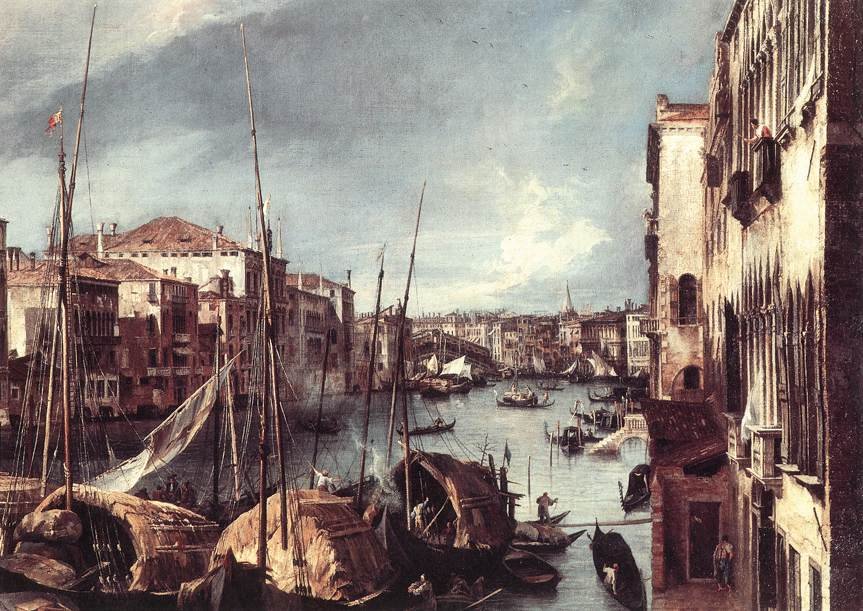 A Nagy -csatorna a Rialto -híddal a háttérben (részlet) alkotó: Giovanni Antonio Canal