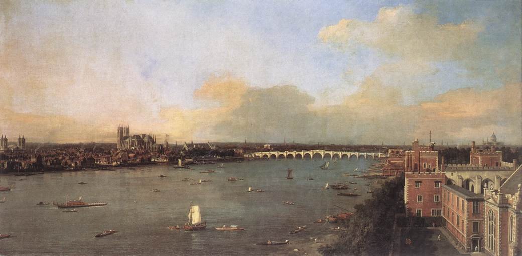 A Temze folyó Westminster felé nézve Lambeth felől alkotó: Giovanni Antonio Canal