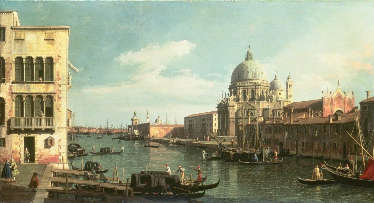 Kilátás a Grand Canalra: Santa Maria della Salute és a Dogana a Campo Santa Maria Zobenigo-ról, az 1730-as évek eleje alkotó: Giovanni Antonio Canal