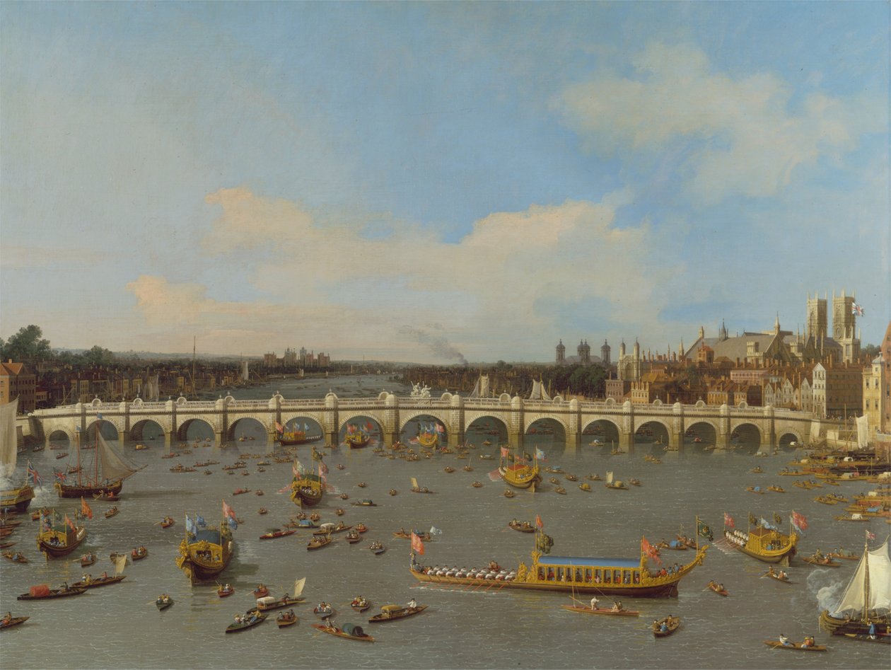 Westminster -híd, a Lord Mayors felvonulással a Temzén alkotó: Giovanni Antonio Canal