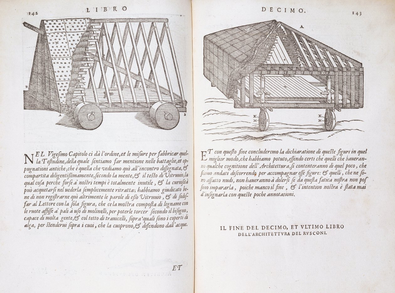 Az előregyártott tetők helyszínre szállításának módszerei a "Della Architettura" című, 1590-ben kiadott műből. alkotó: Giovanni Antonio Rusconi