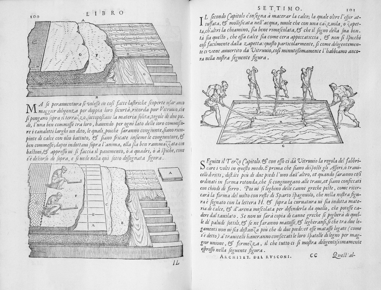 A padlóburkolás szakaszai és módszerei, a „Della Architettura”-ból, 1590-ben (lásd még: 205051) alkotó: Giovanni Antonio Rusconi