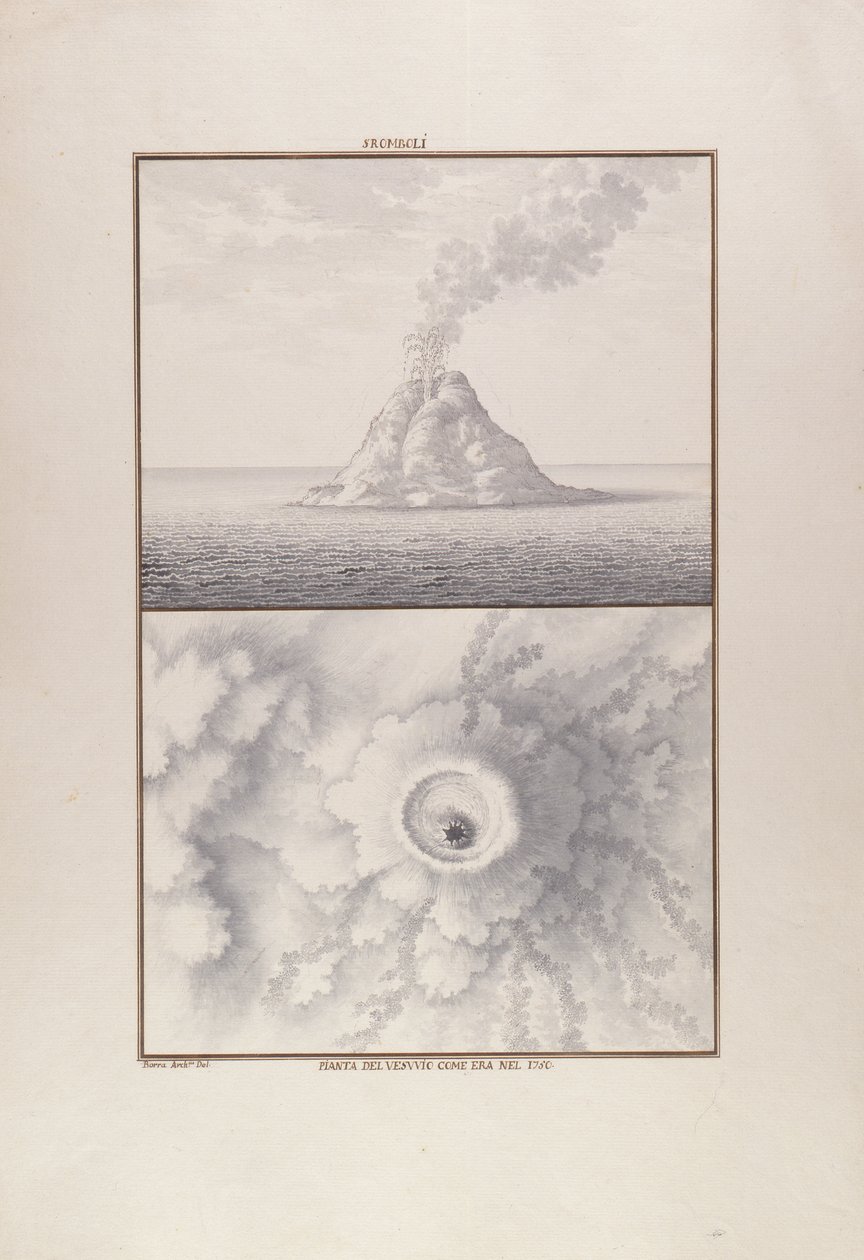 Stromboli, 1750 (toll és tinta WC-vel papíron) alkotó: Giovanni Battista Borra