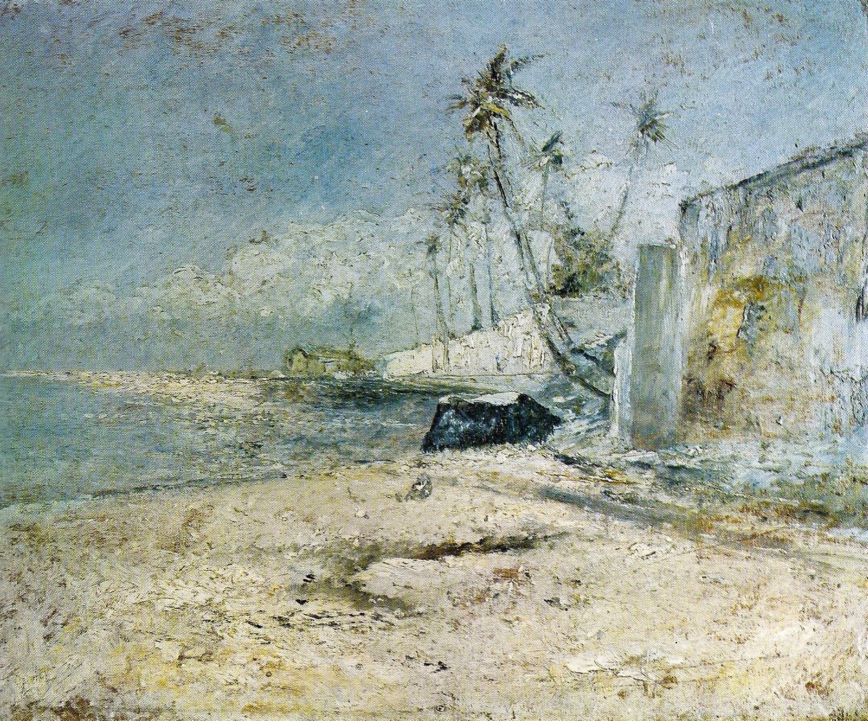 Kókuszdiófák a tenger mellett Nyújtsd ki a Paquetan -i Sao Roque strandjától alkotó: Giovanni Battista Castagneto
