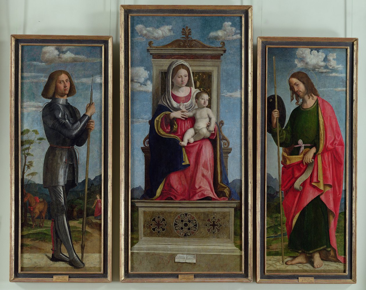 Madonna és gyermek Szent Györggyel és Szent Jakabbal, 1510 körül (olaj, tábla, vászonra áthelyezve) alkotó: Giovanni Battista Cima da Conegliano