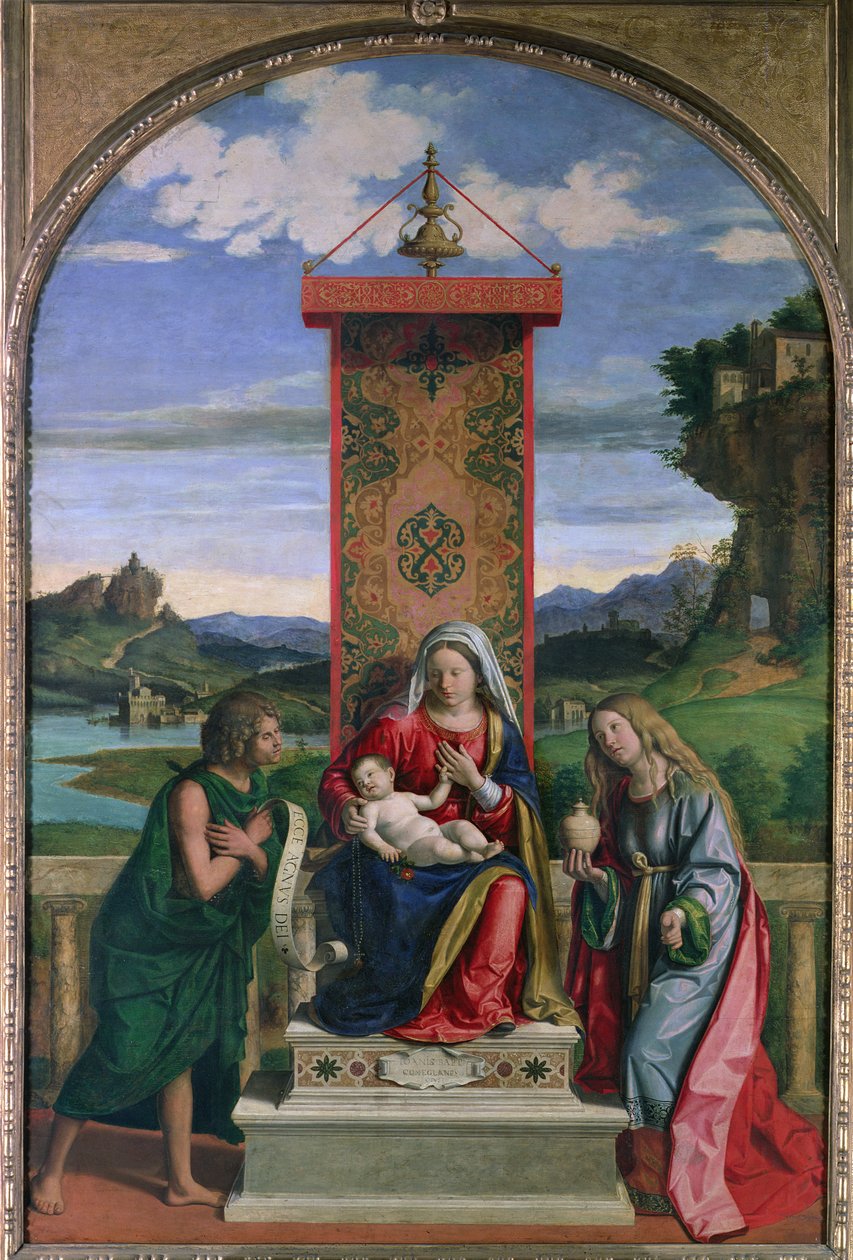 Madonna és gyermeke Keresztelő Szent Jánossal és Mária Magdolnával alkotó: Giovanni Battista Cima da Conegliano