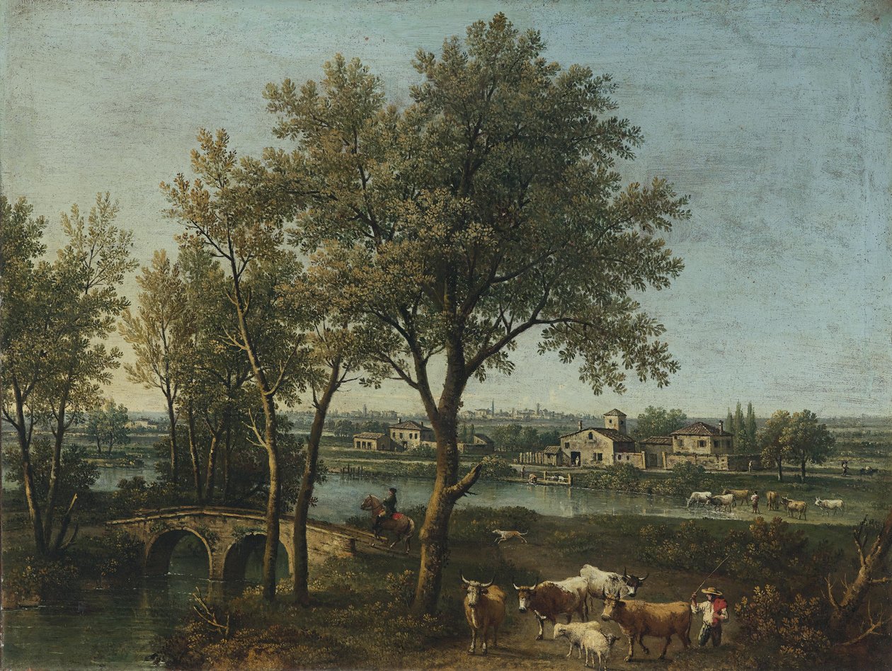 Folyói táj pásztorral, csordával és lovassal alkotó: Giovanni Battista Cimaroli