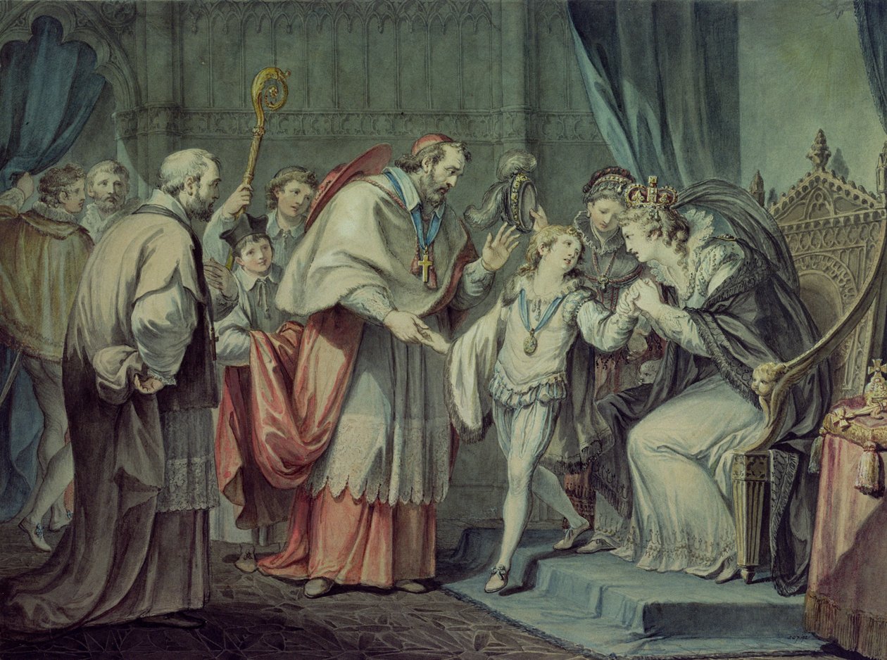 Richard, York hercege búcsút vesz anyjától, Elizabeth Woodville-től a westminsteri szentélyben alkotó: Giovanni Battista Cipriani