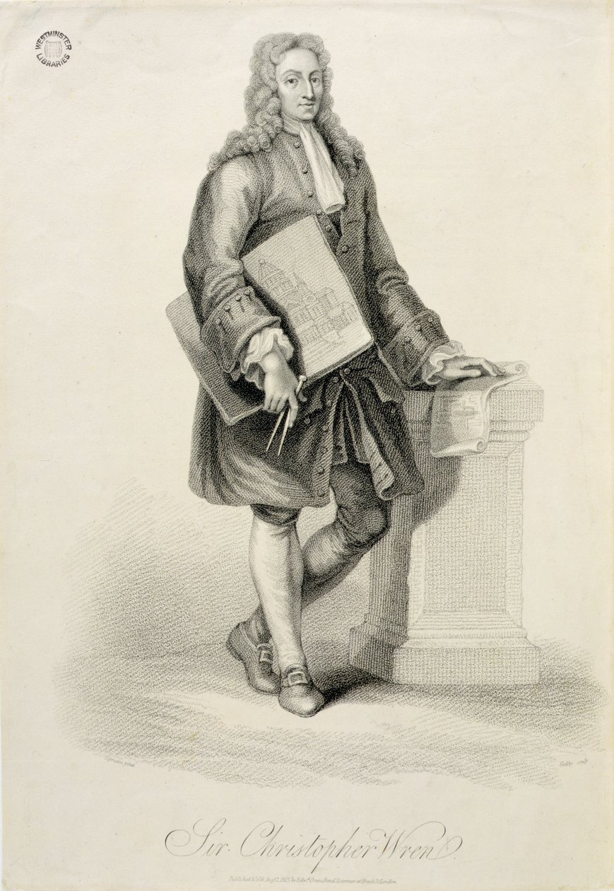Sir Christopher Wren (1632-1723), vésette James Godby (fl.1790-1820), pub. Írta: Edward Orme, 1815 alkotó: Giovanni Battista Cipriani