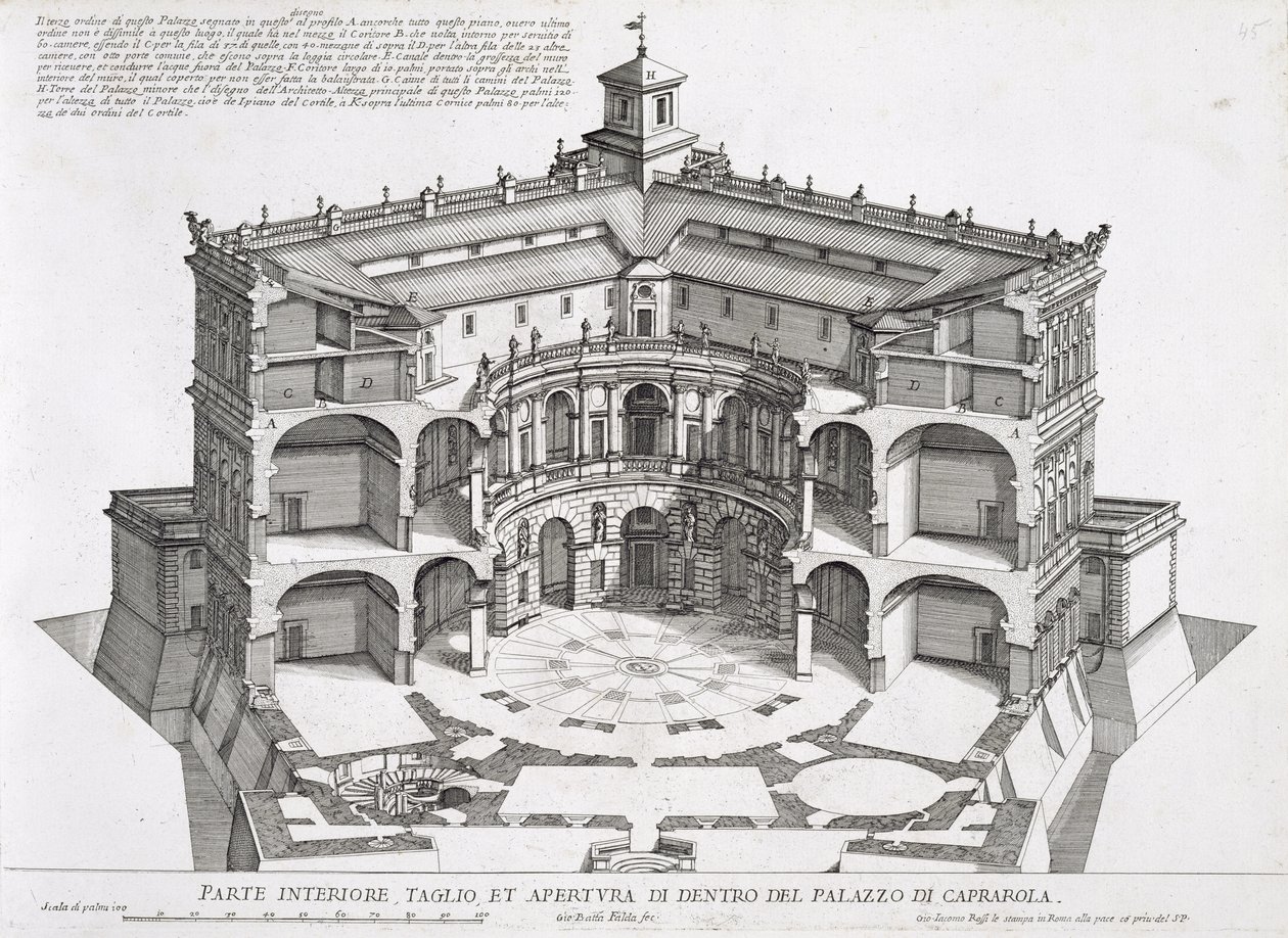 A bagnaiai Villa Caprarola keresztmetszete alkotó: Giovanni Battista Falda