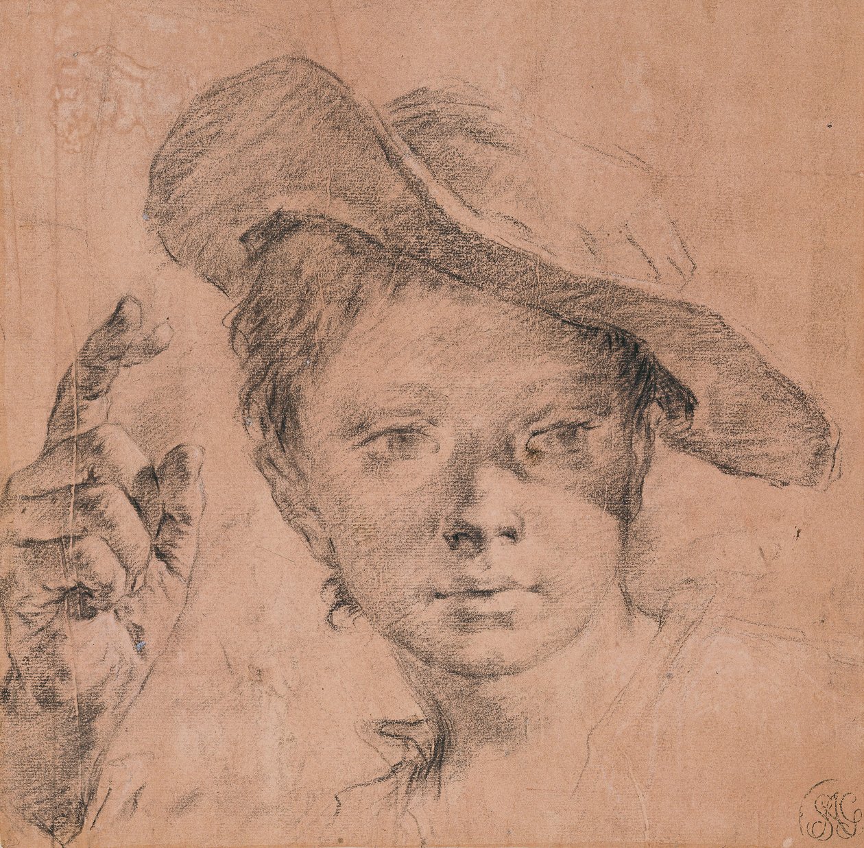 Felemelt jobb kézzel mutogató fiú portréja, 1740-1745 körül. alkotó: Giovanni Battista Piazzetta
