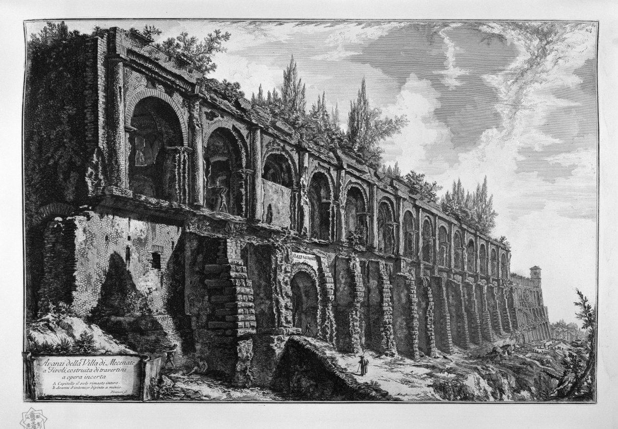 A Tivoliban található Maecenas-villa maradványai, amely travertinből épült, és amelynek kivitelezése bizonytalan. alkotó: Giovanni Battista Piranesi