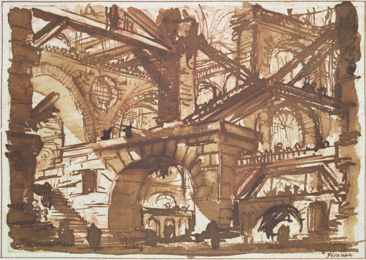 Egy képzeletbeli börtön rajza (tinta és mosás papíron) alkotó: Giovanni Battista Piranesi