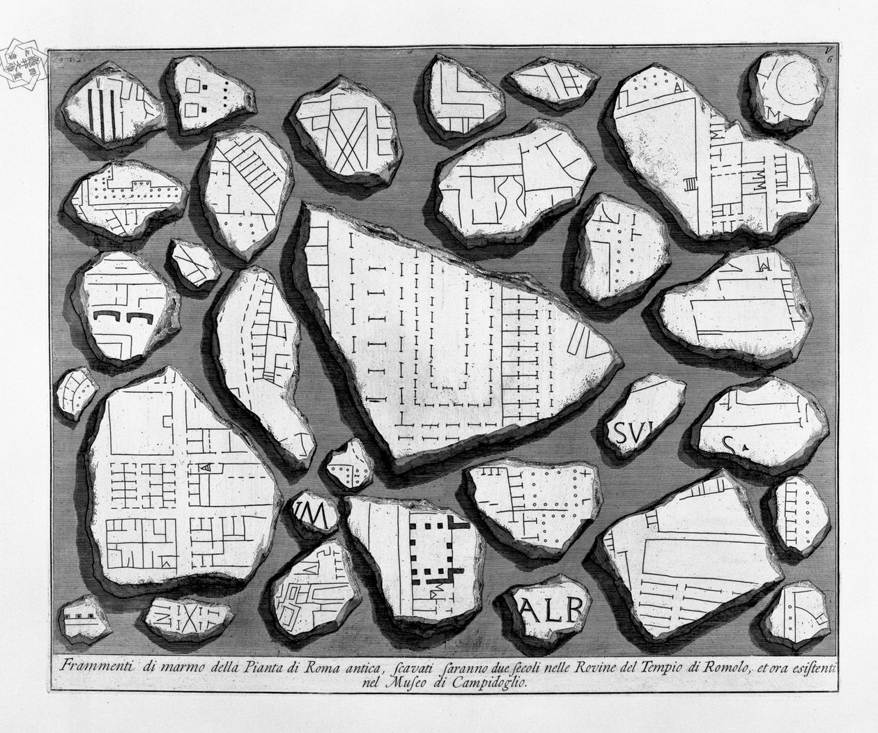 Az ókori Róma tervének márványtöredékei alkotó: Giovanni Battista Piranesi