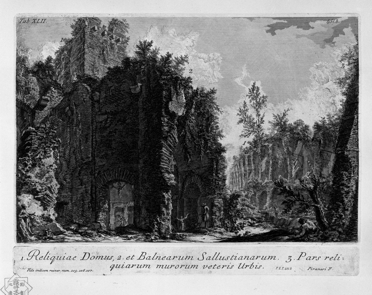 Giovanni Battista Piranesi metszése, amely Horti Sallustiani -t (Sallust kertje) ábrázolja Rómában alkotó: Giovanni Battista Piranesi