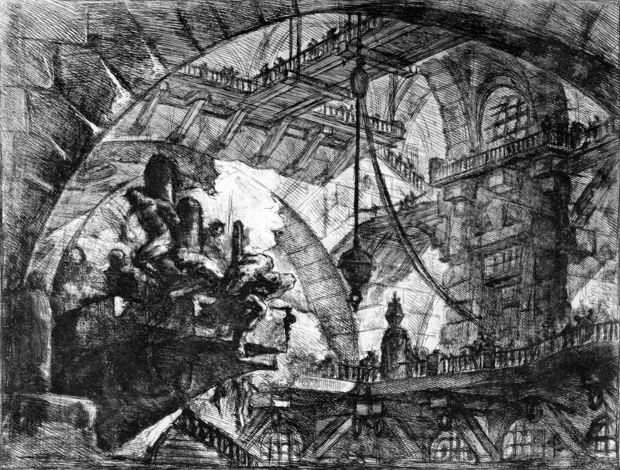 Tányér a „Találmány börtönei” sorozatból, 1761 alkotó: Giovanni Battista Piranesi