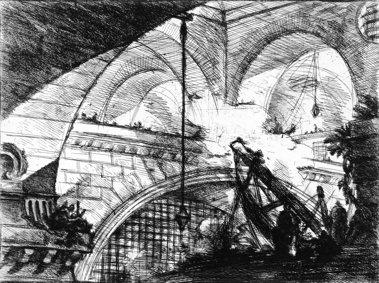 Tányér a „Találmány börtönei” sorozatból, 1761 alkotó: Giovanni Battista Piranesi