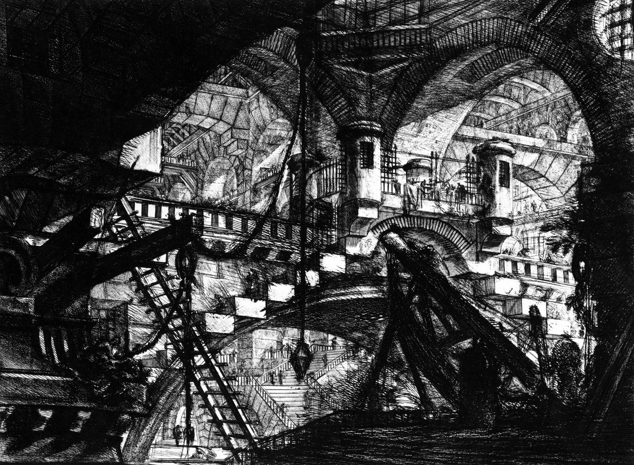 Tányér a „Találmány börtönei” sorozatból, 1761 alkotó: Giovanni Battista Piranesi