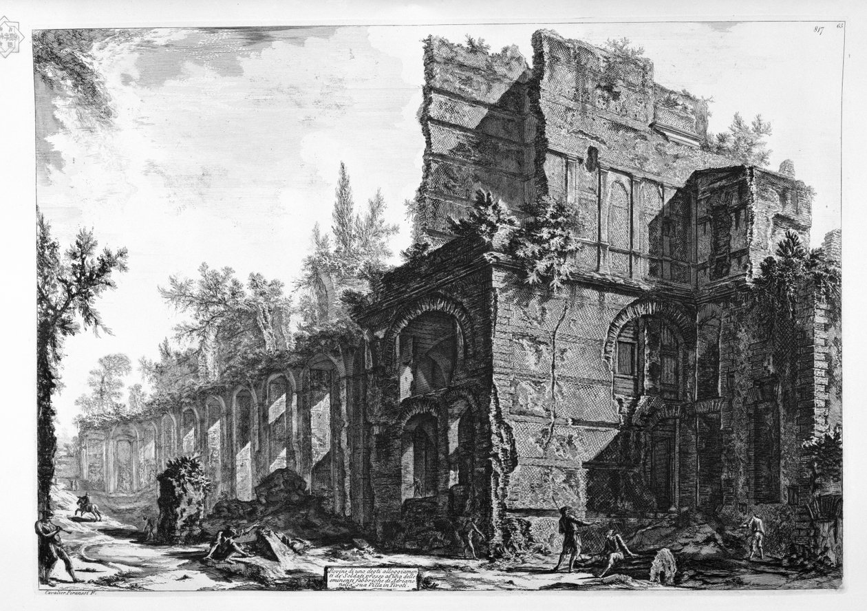 A katonák egyik lakhelyének romjai Hadrianus egyik kiemelkedő gyárában, Tivoli -i villájában alkotó: Giovanni Battista Piranesi
