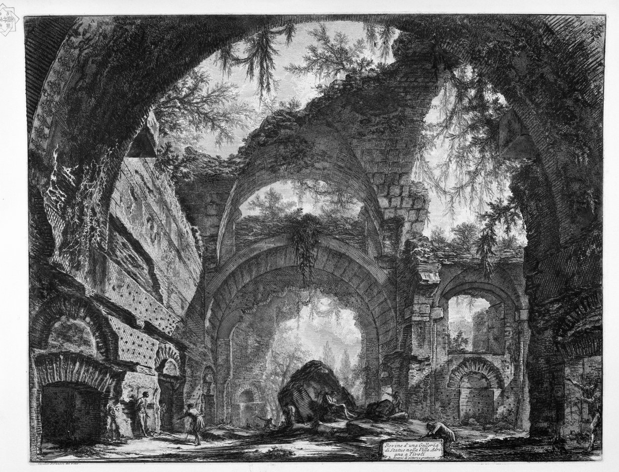 A szoborgaléria romjai a tivoli Hadrianus -villában alkotó: Giovanni Battista Piranesi