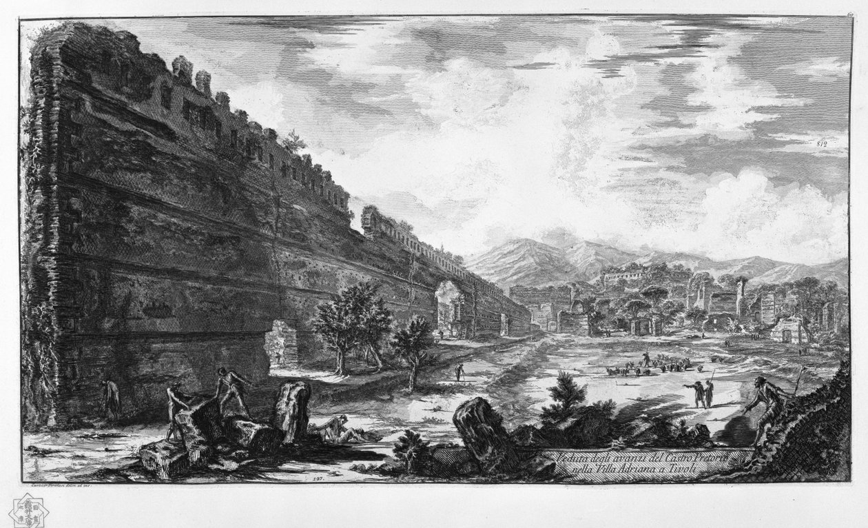 A Castro Pretorio maradványainak látványa a Tivoli Villa Adriana épületében alkotó: Giovanni Battista Piranesi