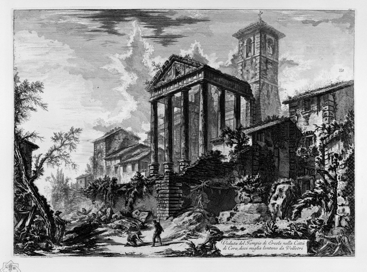 Kilátás a Herkules -templomra Cora városában, tíz mérföldre Velletritől alkotó: Giovanni Battista Piranesi