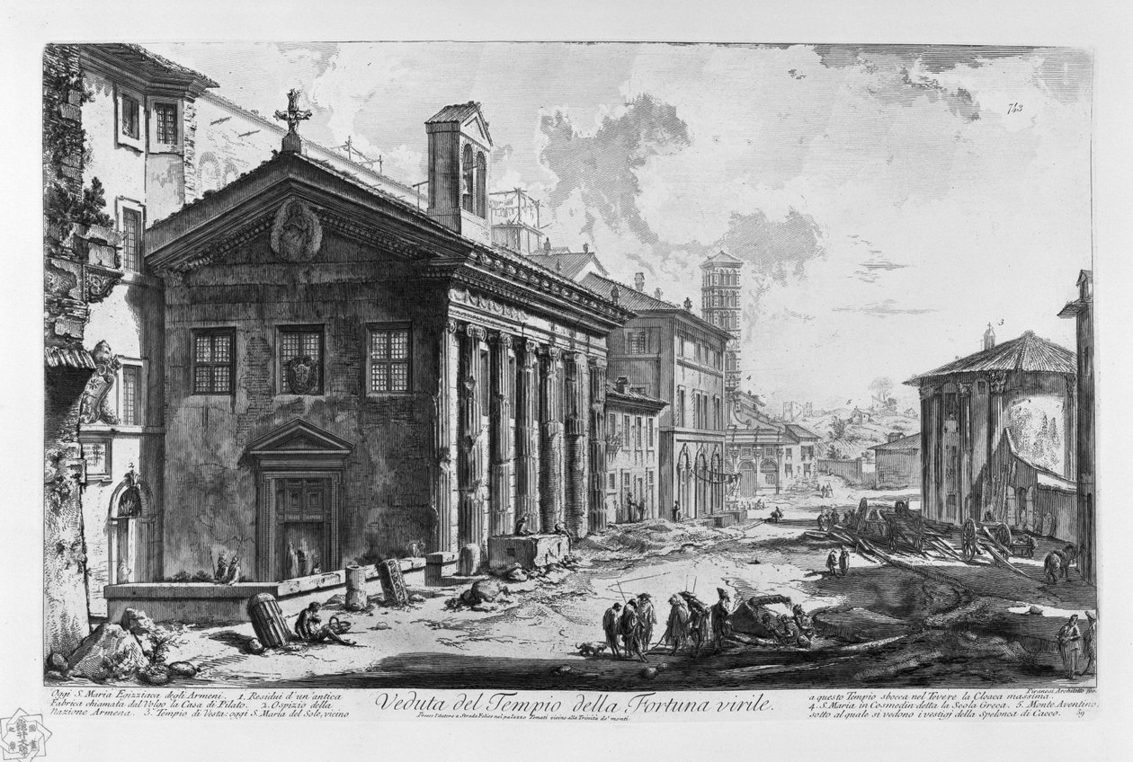 Kilátás a Portuno -templomra (Piranesi alkotó: Giovanni Battista Piranesi