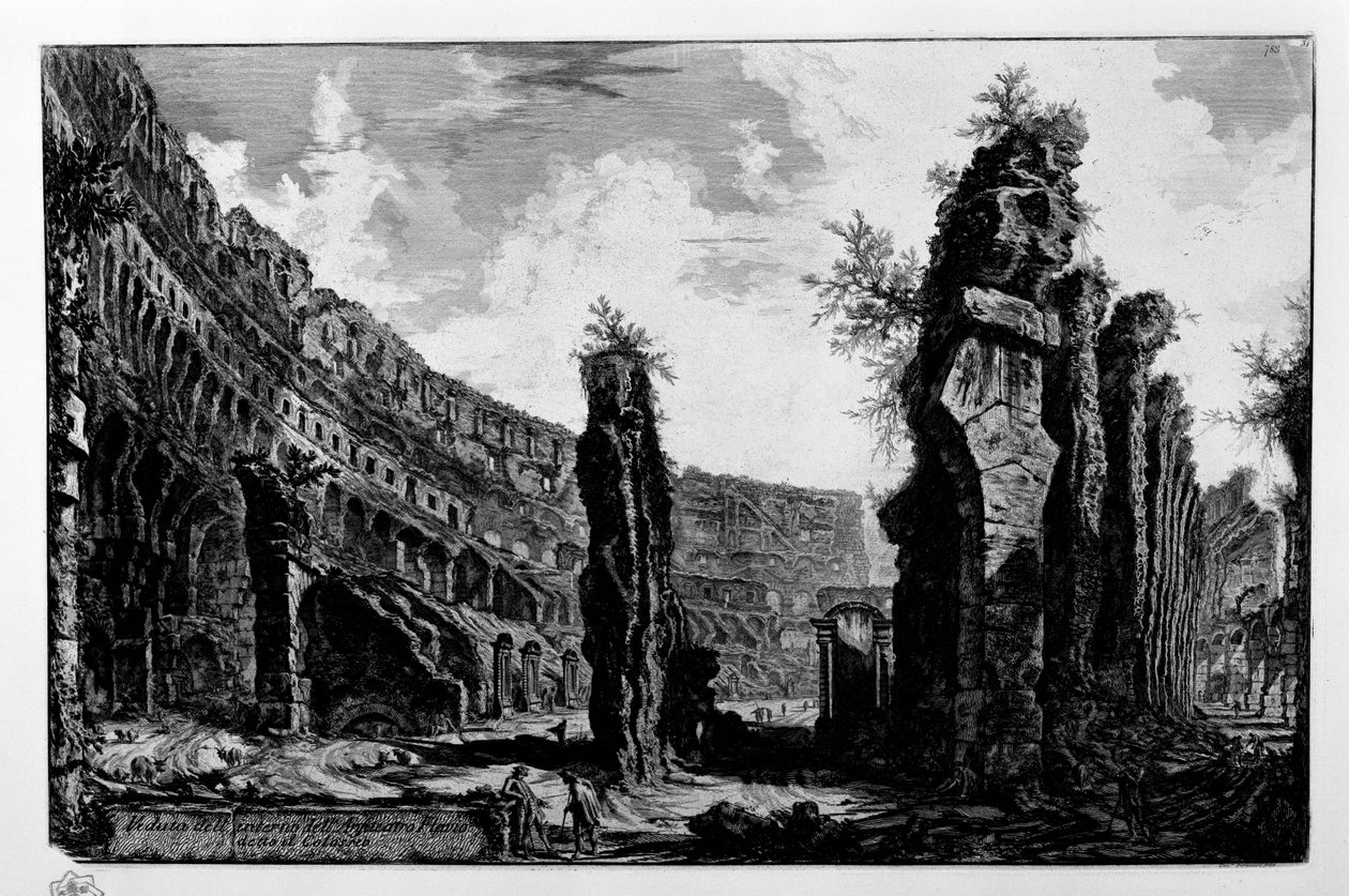 Kilátás a Colosseum néven ismert Flavian Amfiteátrum belsejébe alkotó: Giovanni Battista Piranesi