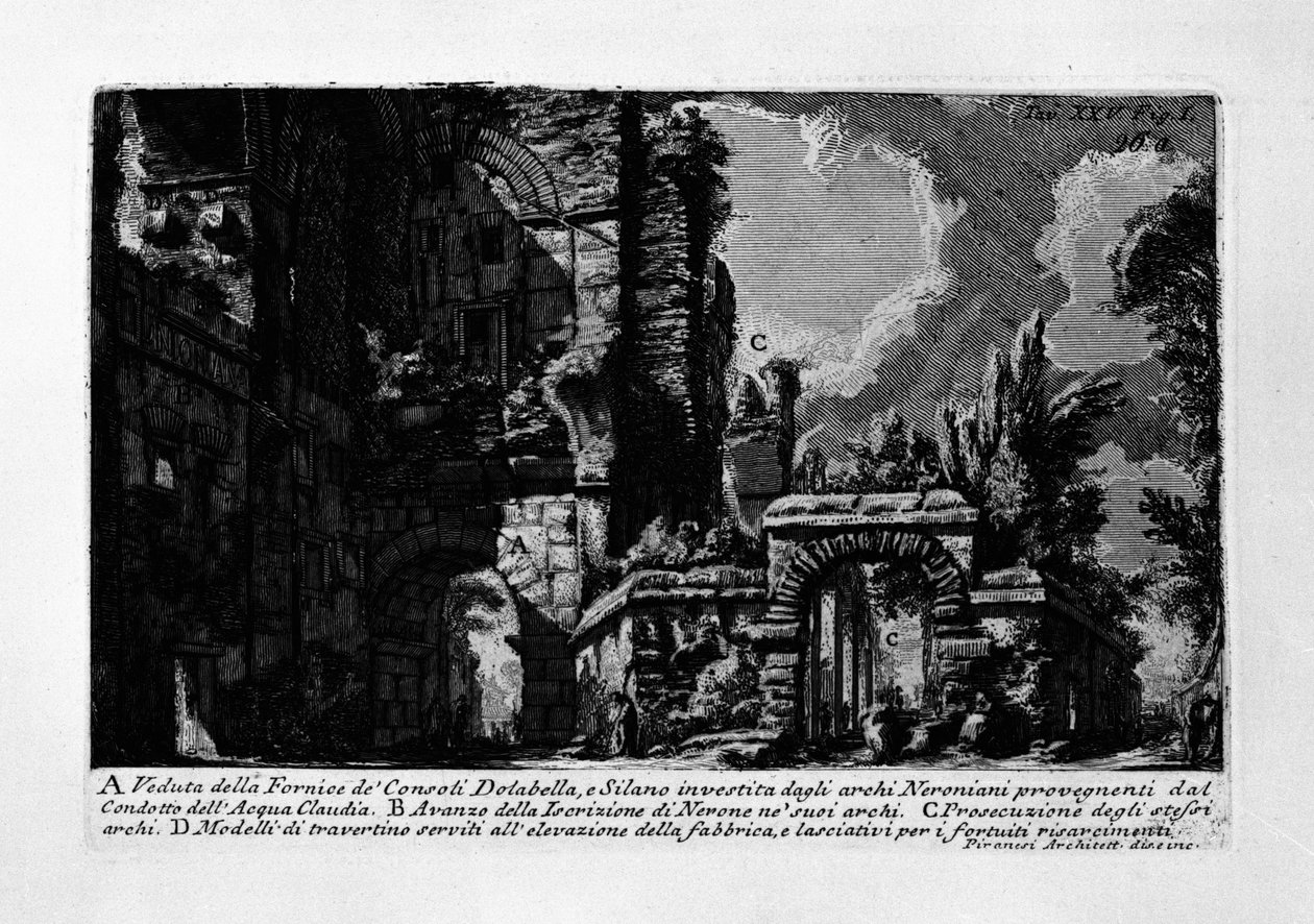 Kilátás a Fornice de Consoli Dolabellára és a Silanóra alkotó: Giovanni Battista Piranesi